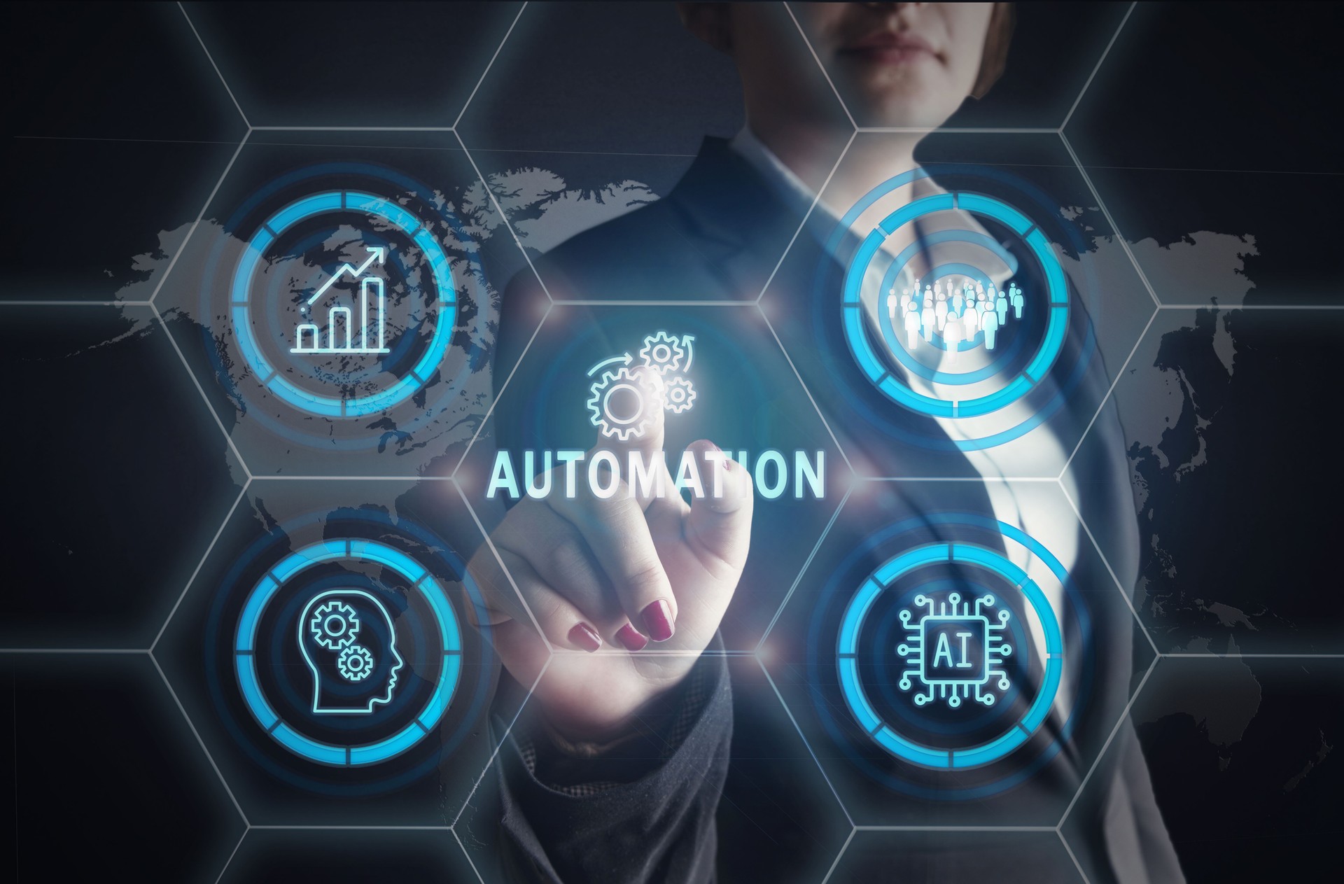 Automation software concept with businesswoman and artificial intelligence